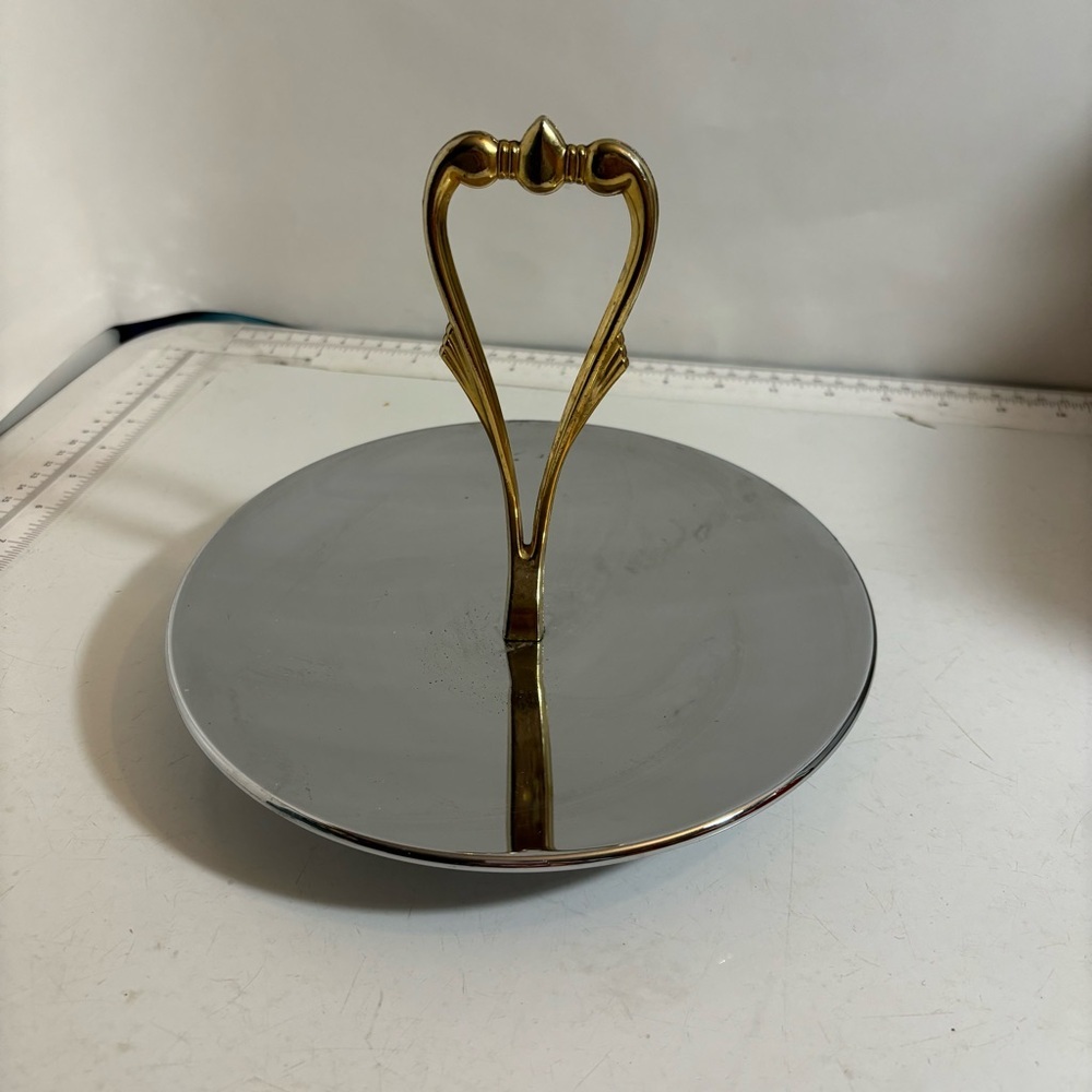 Vintage MCM mid century modern silver & gold serving decorative plate